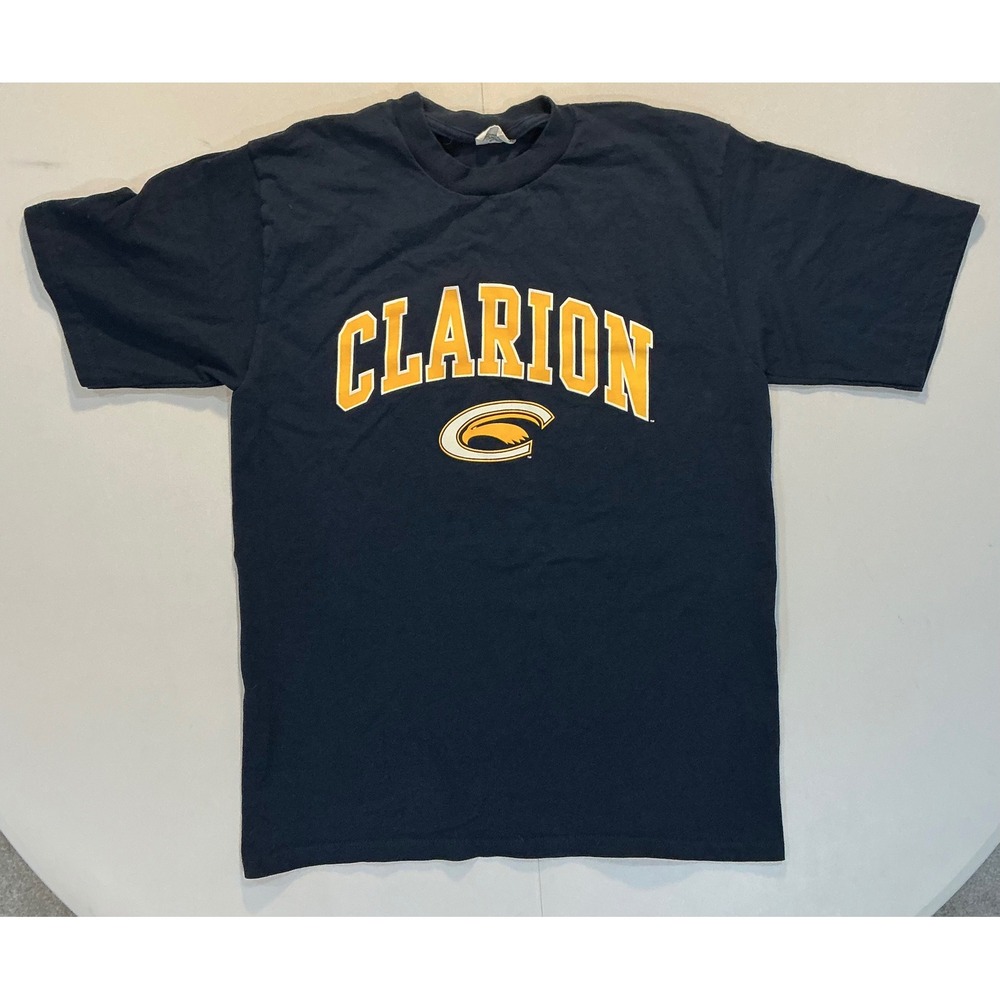 VTG 90s USA Made Clarion University T Shirt Mens L Navy Blue Collegiate